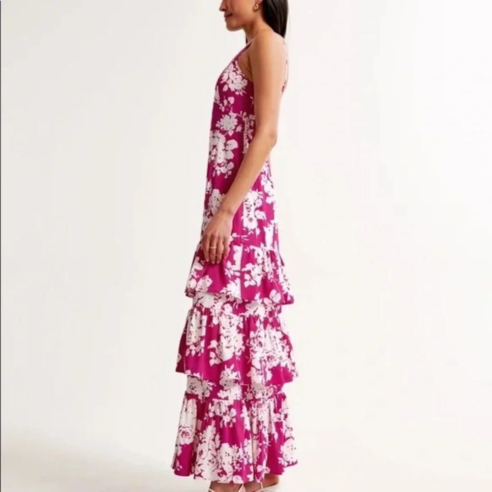 Abercrombie & Fitch Floral Pink Drama Ruffle T Maxi Dress NWT
